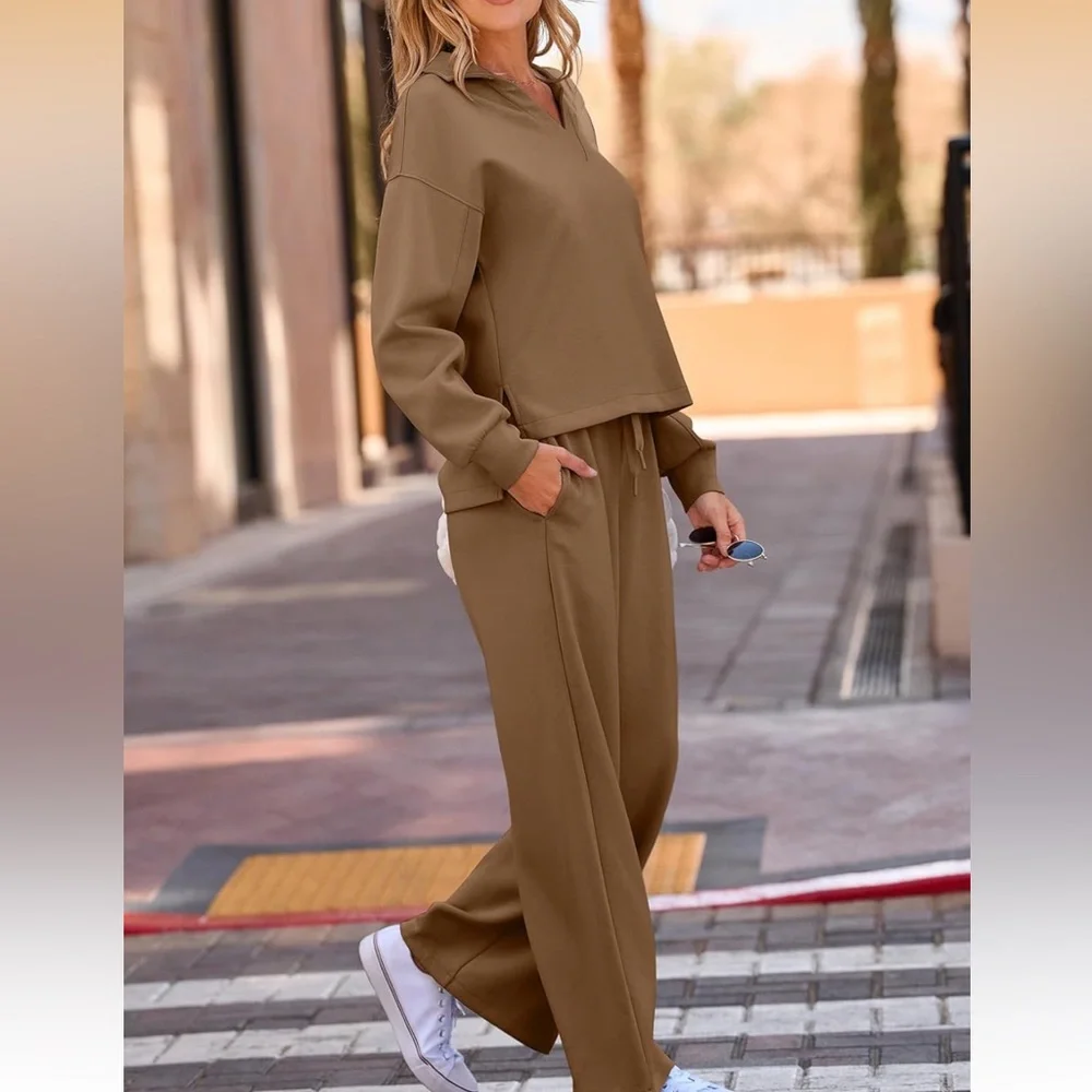 EVALESS Two Piece Women Lounge Set in Coffee 2X - Picture 4 of 16